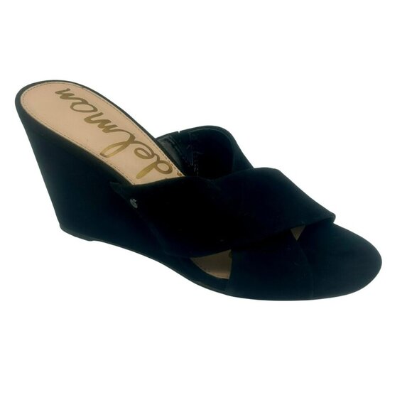 Sam Edelman Shoes - Sam Edelman Nahla Suede Leather Wedge Sandals Women 8.5 Black Slip On 4" Heel